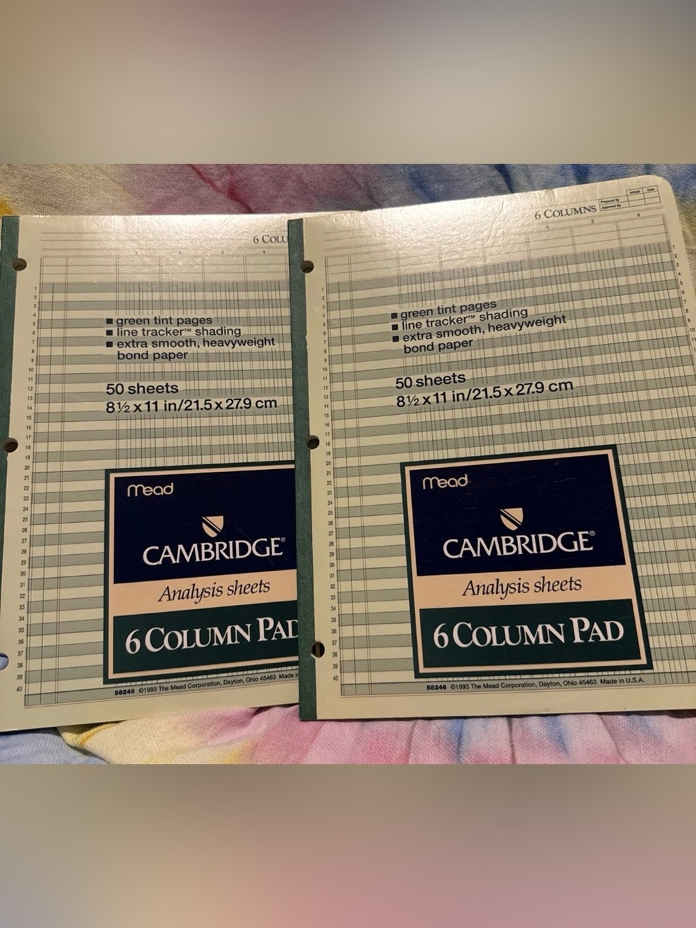 Vintage 1993 Mead Cambridge Analysis Sheets 6 Column Pad 2 pads